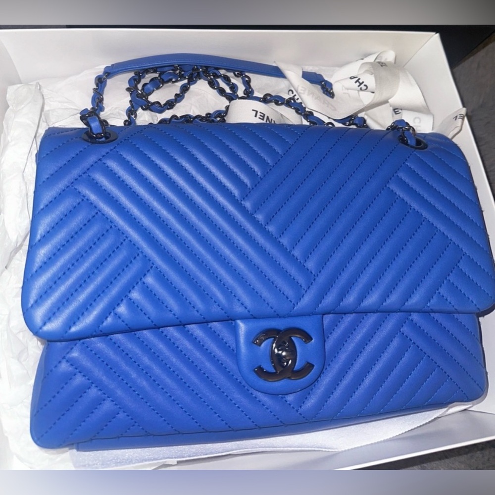Authentic Blue Chevron Chanel Handbag